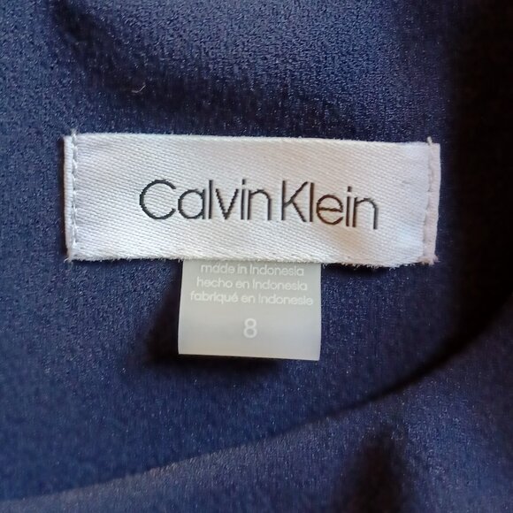 EUC Calvin Klein Illusion Trim Fit & Flare Navy Blue Dress Size 8 - Picture 5 of 5